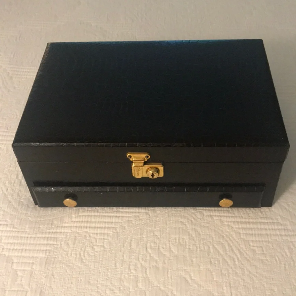 Vintage Black Faux Crocodile Alligator Men Accessory Jewelry Watch Storage Box